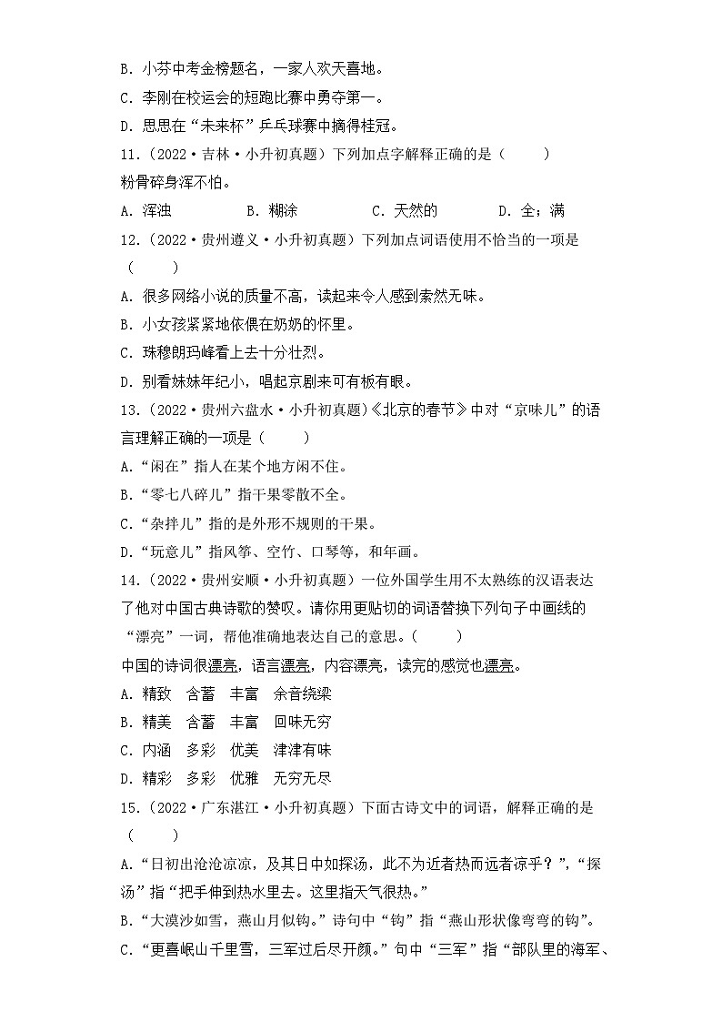 专题06 词语的理解与运用-2023-2024学年小升初语文备考真题分类汇编(统编版)03