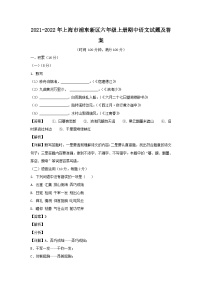 2021-2022年上海市浦东新区六年级上册期中语文试题及答案