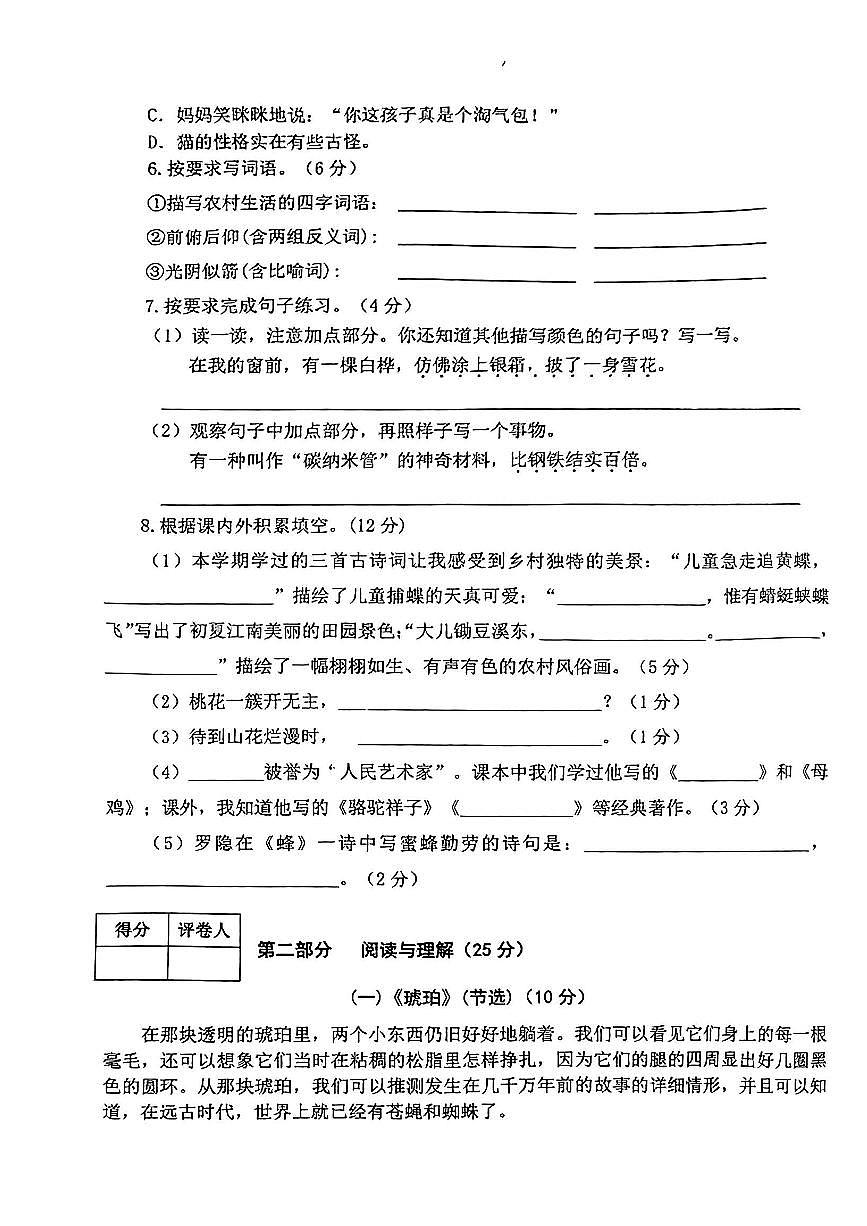 河南省信陽市商城縣多校2023-2024學(xué)年四年級下學(xué)期期中測試語文試卷第2頁