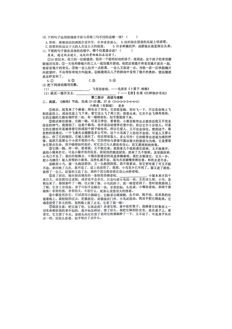 福建省泉州市安溪县2023-2024学年四年级下学期期中语文试题02