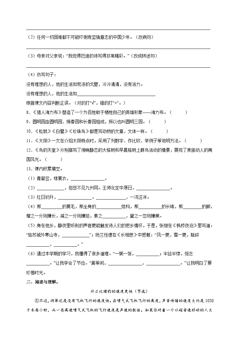 统部编版语文五年级上学期期末测试卷(含答案解析)第2页