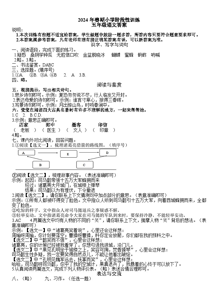 五语答案及评分标准第1页