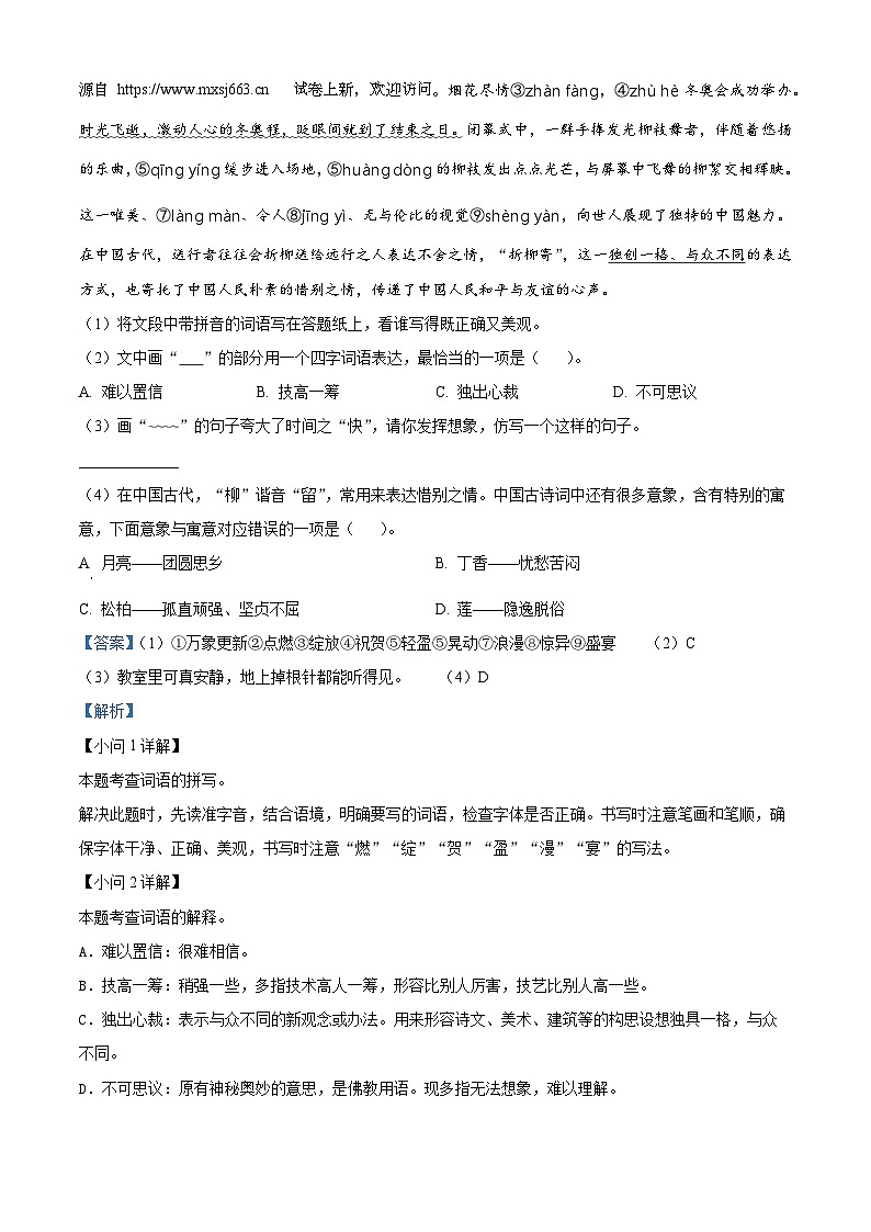 2023-2024学年山东省菏泽市曹县部编版六年级下册期中考试语文试卷02