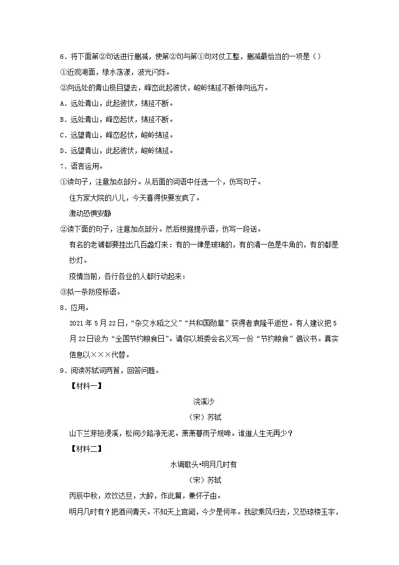 2021年广东省深圳市龙华区小升初语文真题及答案第2页
