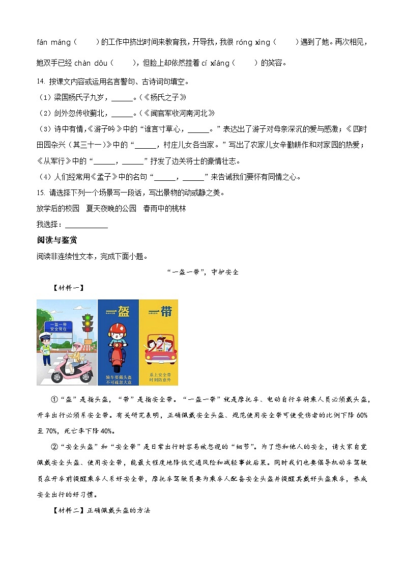 福建省三明市大田县2023-2024学年统编版五年级下册期末考试语文试卷(原卷版+解析版)03