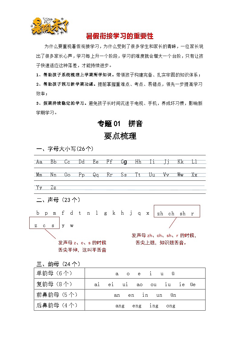【暑假衔接】知识点专题一 拼音(讲义+试题)五升六年级语文(含答案)第1页
