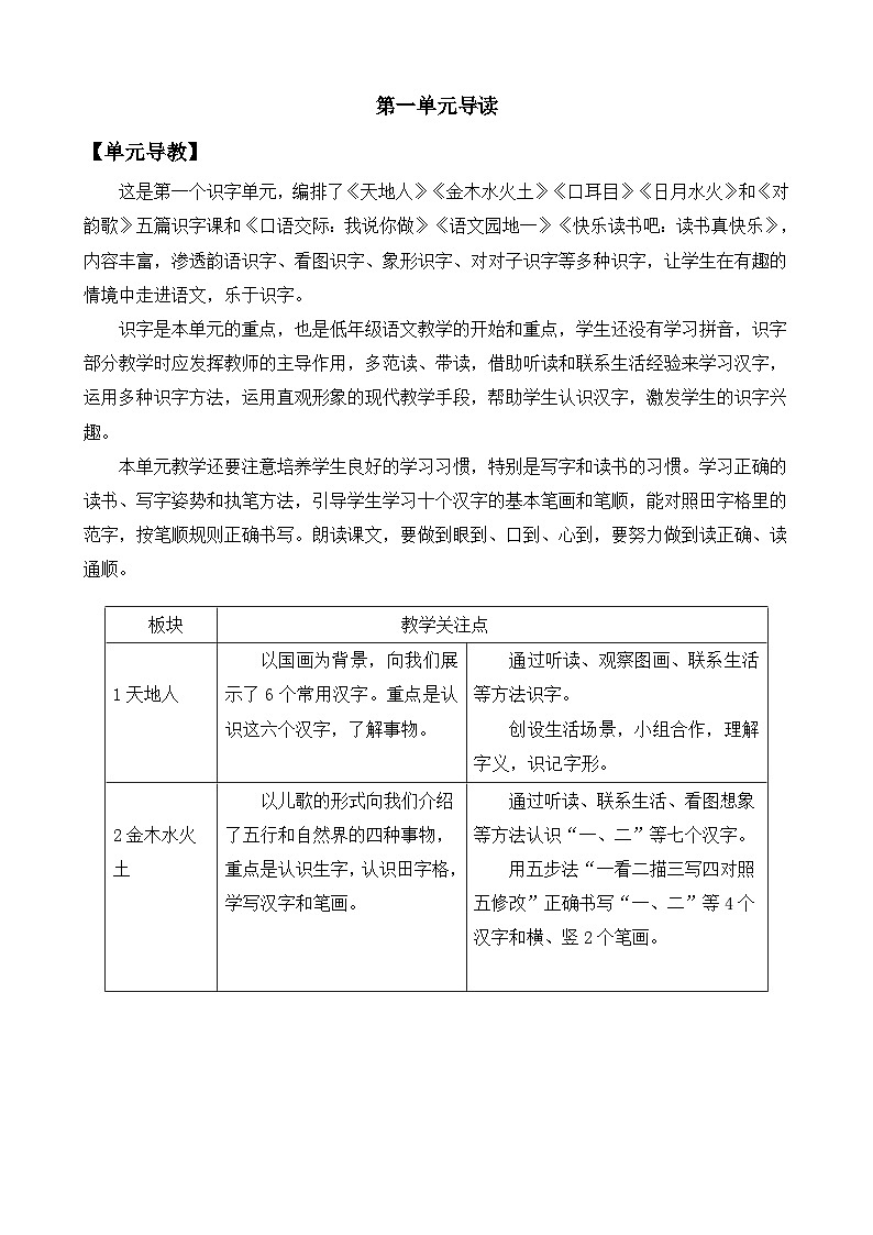部编版语文一上识字1 天地人 教案01