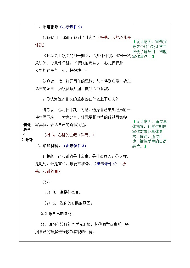 部編版五四學(xué)制四年級(jí)上冊(cè)習(xí)作：我的心兒砰砰跳8教案第2頁