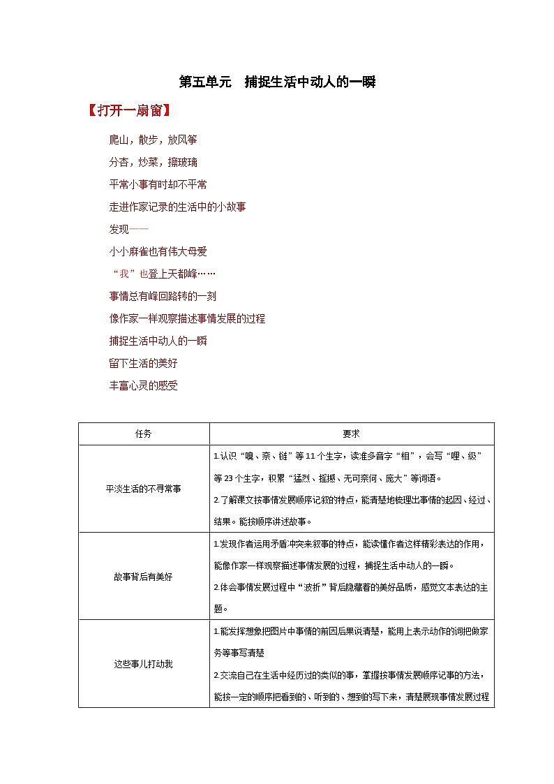【大单元教学】人教部编版语文四上第五单元(单元整体课件+教学设计+作业设计)01