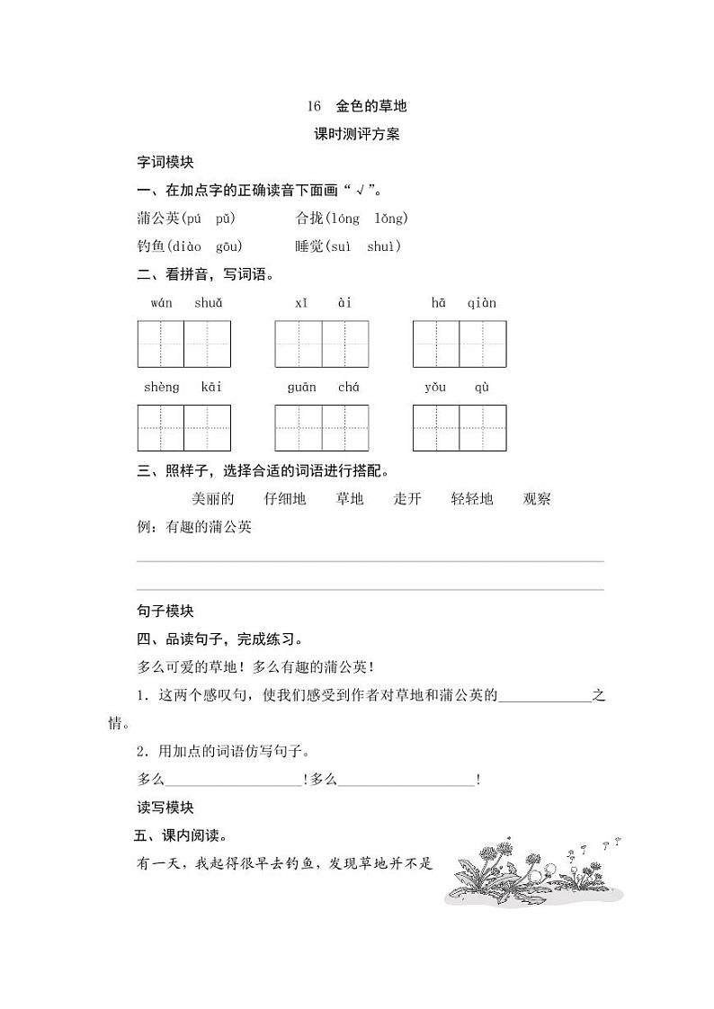 部编版语文三上 16《金色的草地》课件PPT+练习(含答案)01