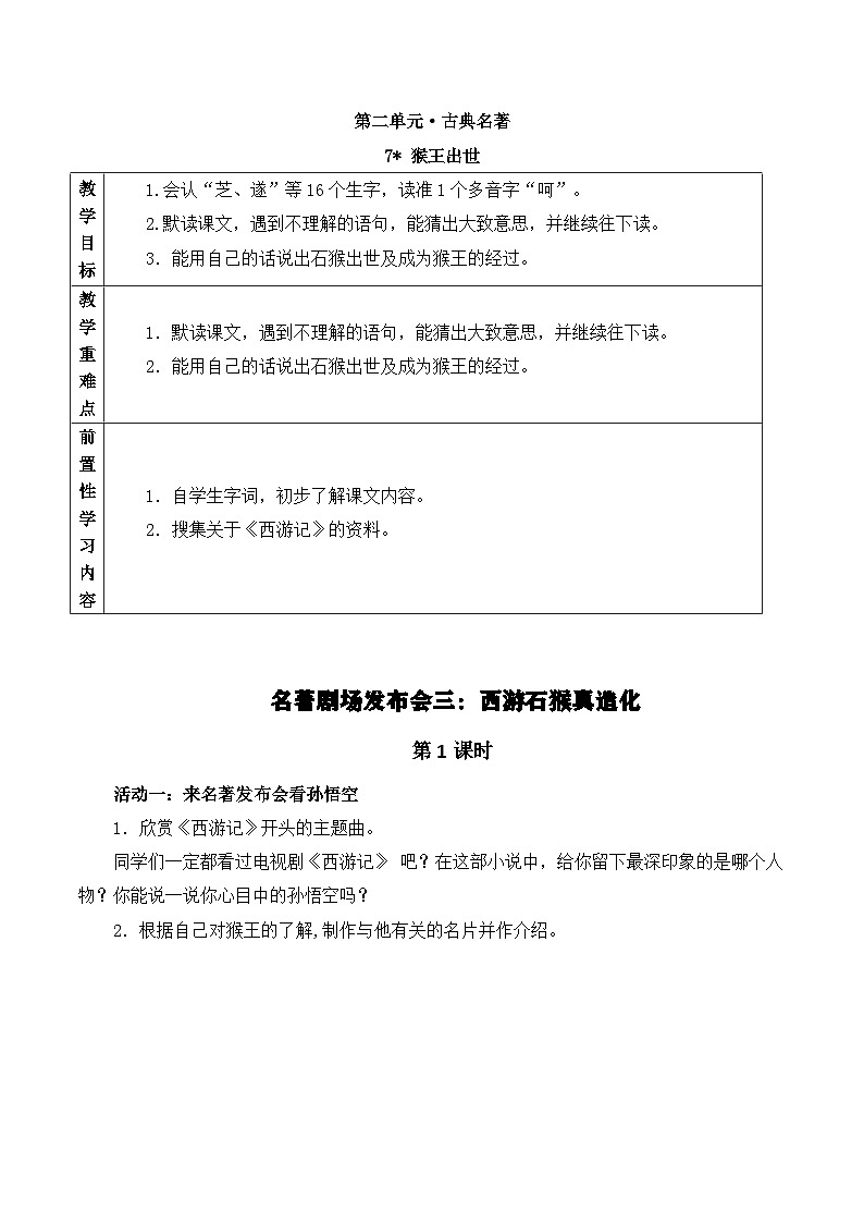 【核心素养-任务型】部编版语文五下 7《猴王出世》课件+教案+音视频素材+课文朗读01