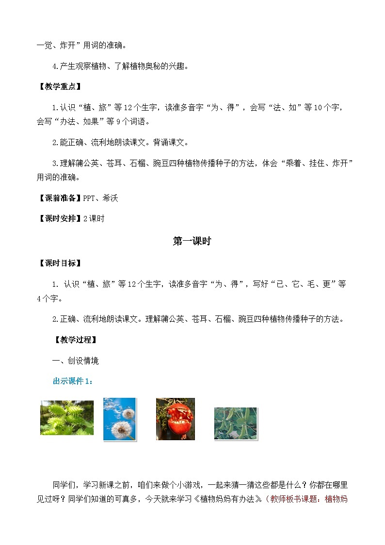五四制语文二年级上册 第1单元 3 植物妈妈有办法 PPT课件+教案+练习02