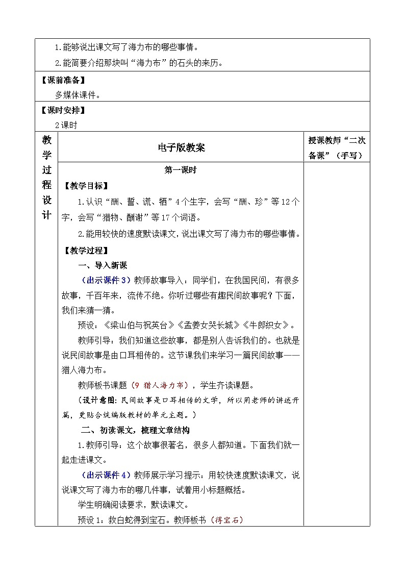 统编版(2024)五年级语文上册9 猎人海力布 优质版教案第2页