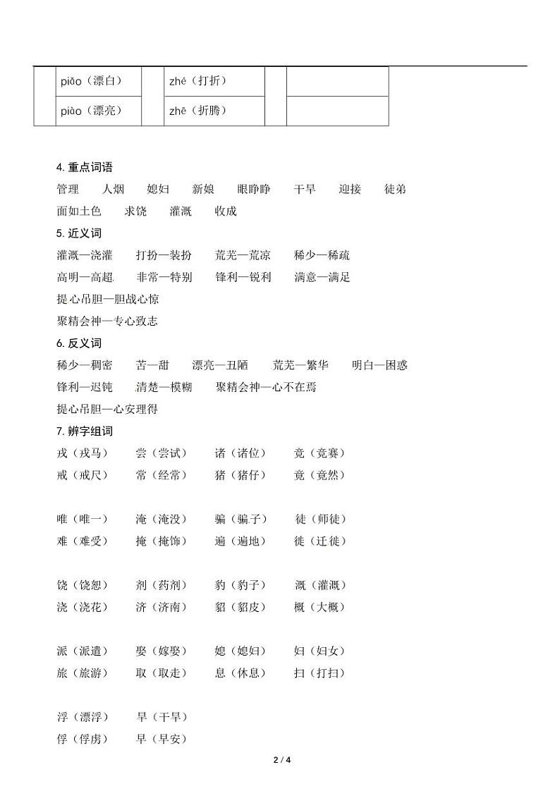 人教版语文四年级上册《第八单元》知识点梳理 讲义02