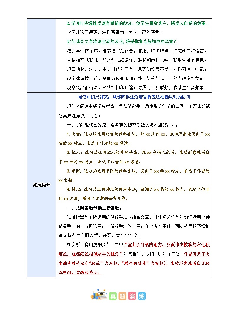 3、四上语文第三单元“连续观察”主题阅读教案【要点梳理+真题演练】学生版 2024-2025学年统编版02