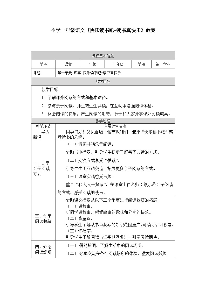 5小學(xué)一年級(jí)語(yǔ)文《快樂(lè)讀書(shū)吧-讀書(shū)真快樂(lè)》教案第1頁(yè)