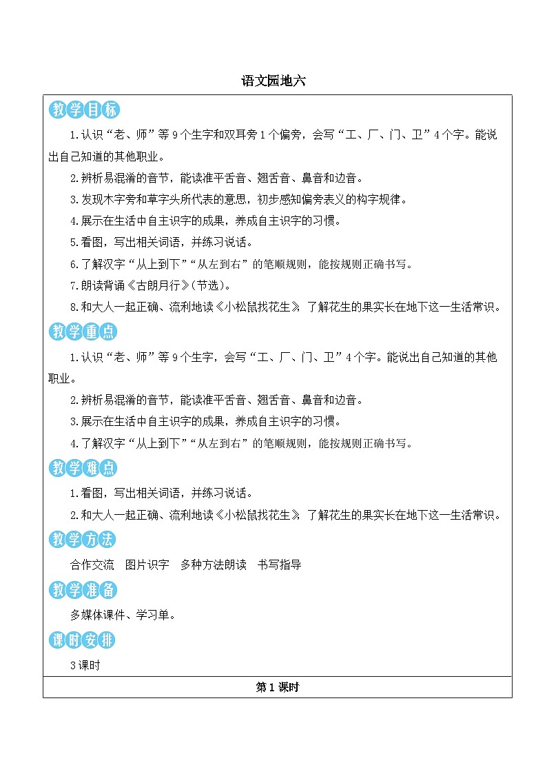统编版2024(秋)语文一上《语文园地六》课件+教案+音视频素材01