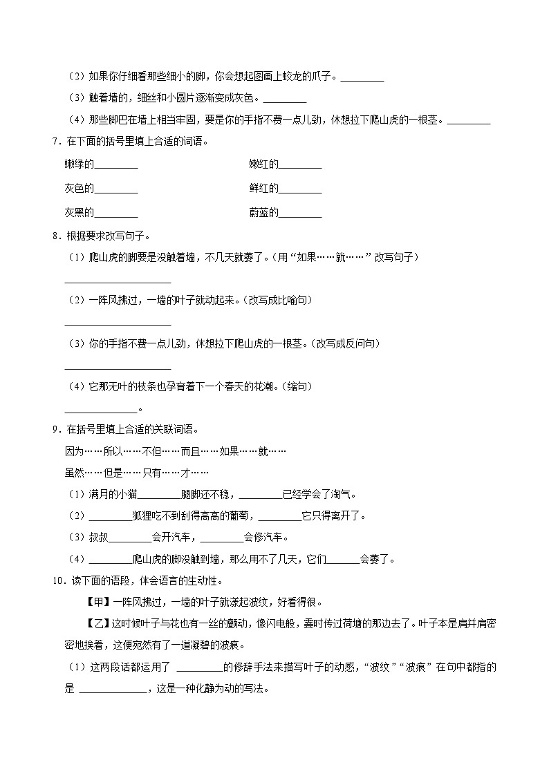10 爬山虎的脚(进阶练习)2024-2025学年四年级上册语文统编版第2页