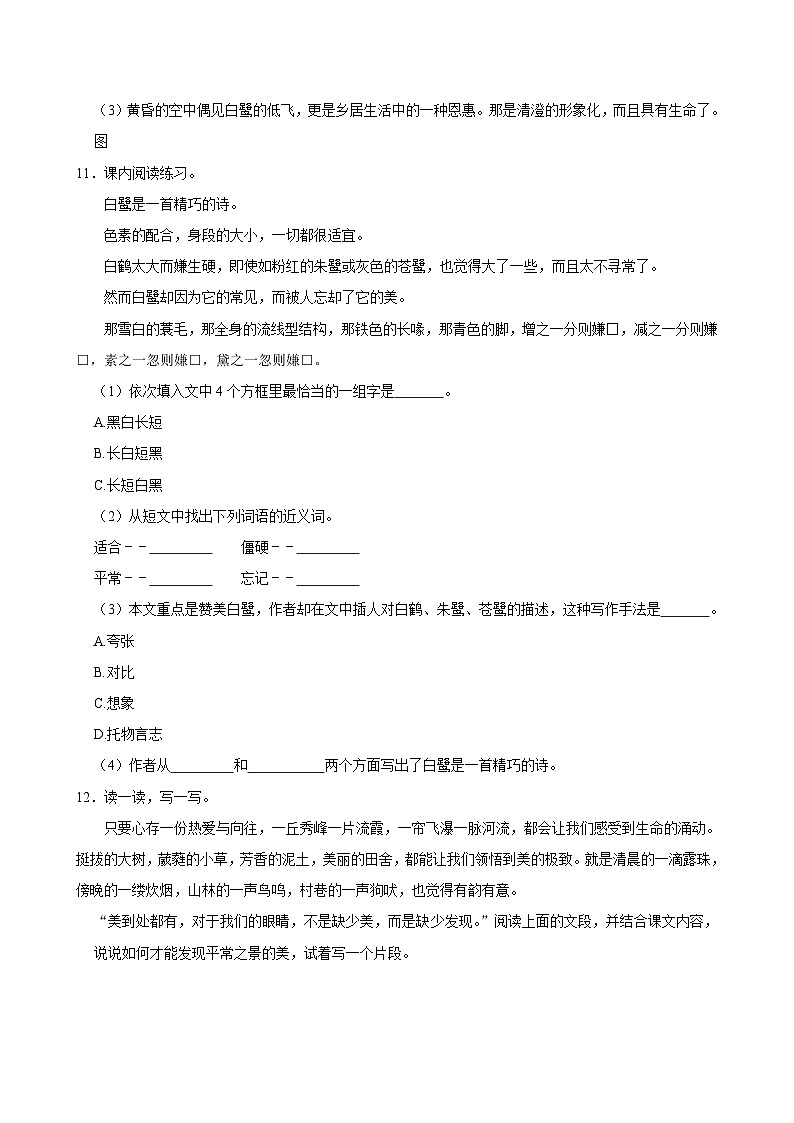 1 白鹭(进阶练习)2024-2025学年五年级上册语文统编版第3页