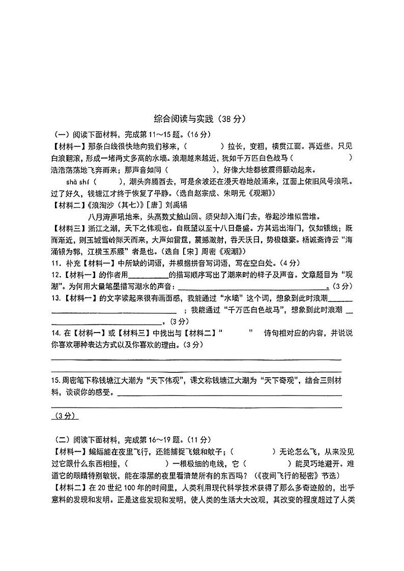 广东省深圳市多校2024-2025学年四年级上学期第一次月考语文试卷02