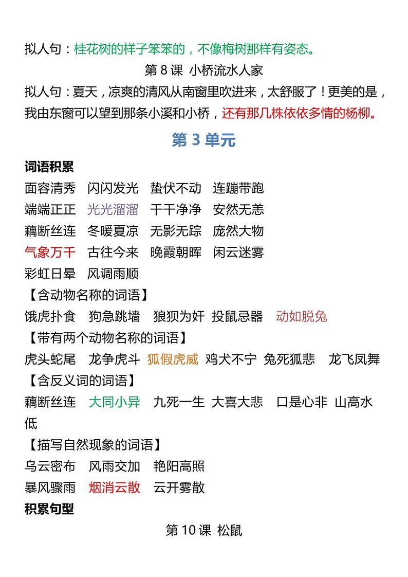 5年级人教版语文上册词语归类积累 课文佳句知识点汇总第3页