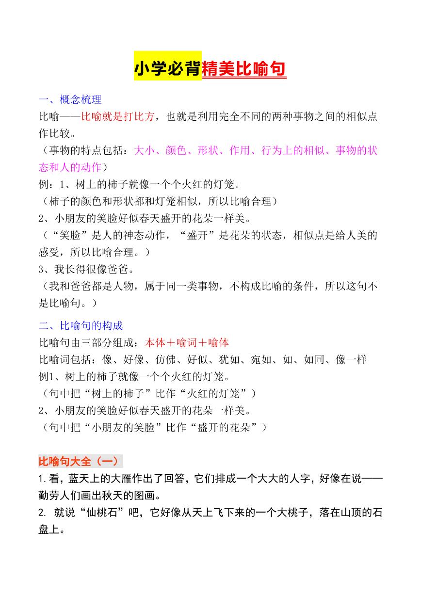 小升初人教版语文必背知识点精美比喻句