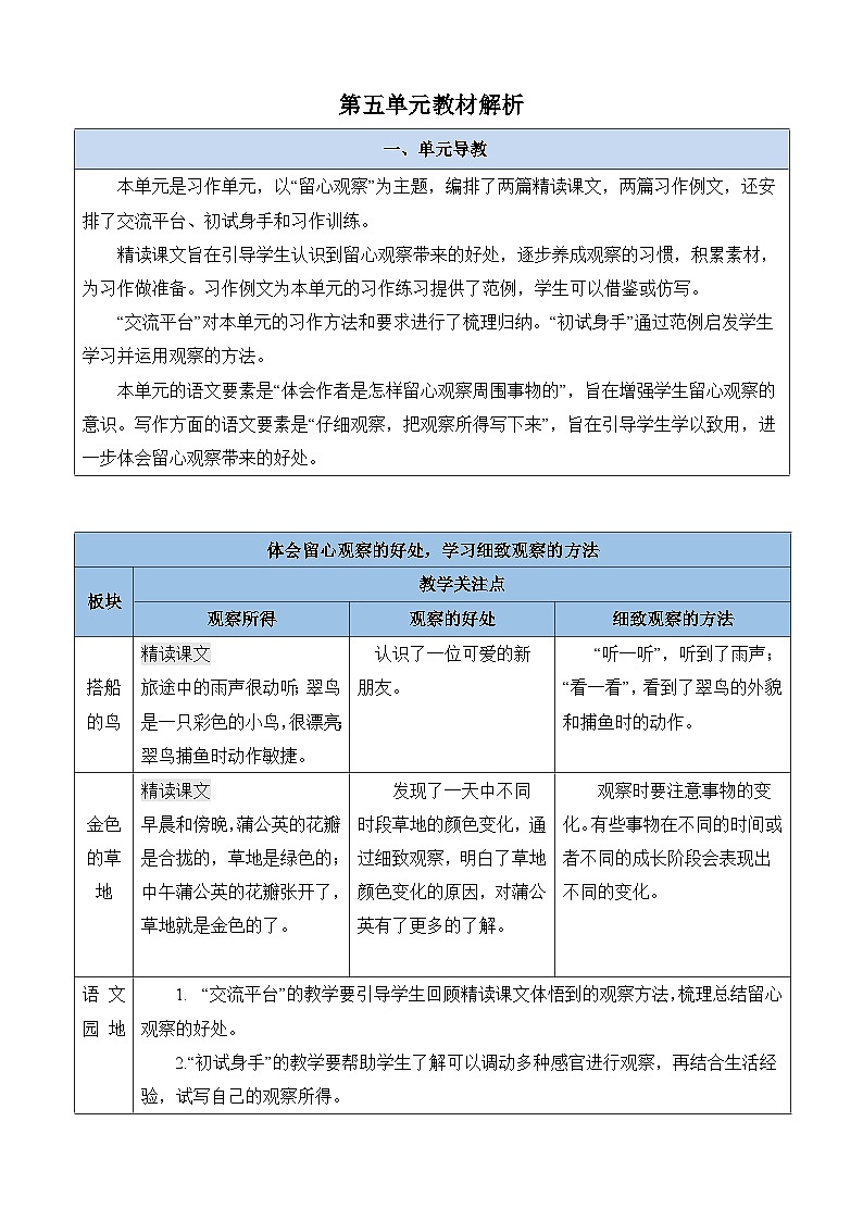 三上语文第五单元教材解析 讲义第1页