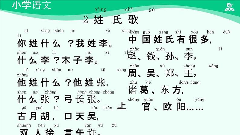 姓氏歌 课件-2024-2025学年度小学一年级语文下册 统编版(2024)第一课时02