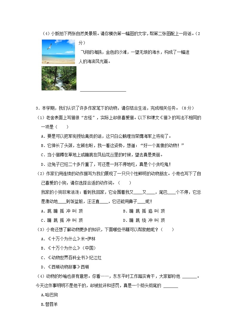 2022-2023学年浙江省湖州市长兴县四年级下学期期末语文真题及答案第2页