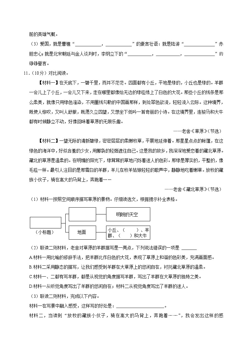 山东省德州市禹城市多校2024-2025学年六年级上学期月考语文试卷03