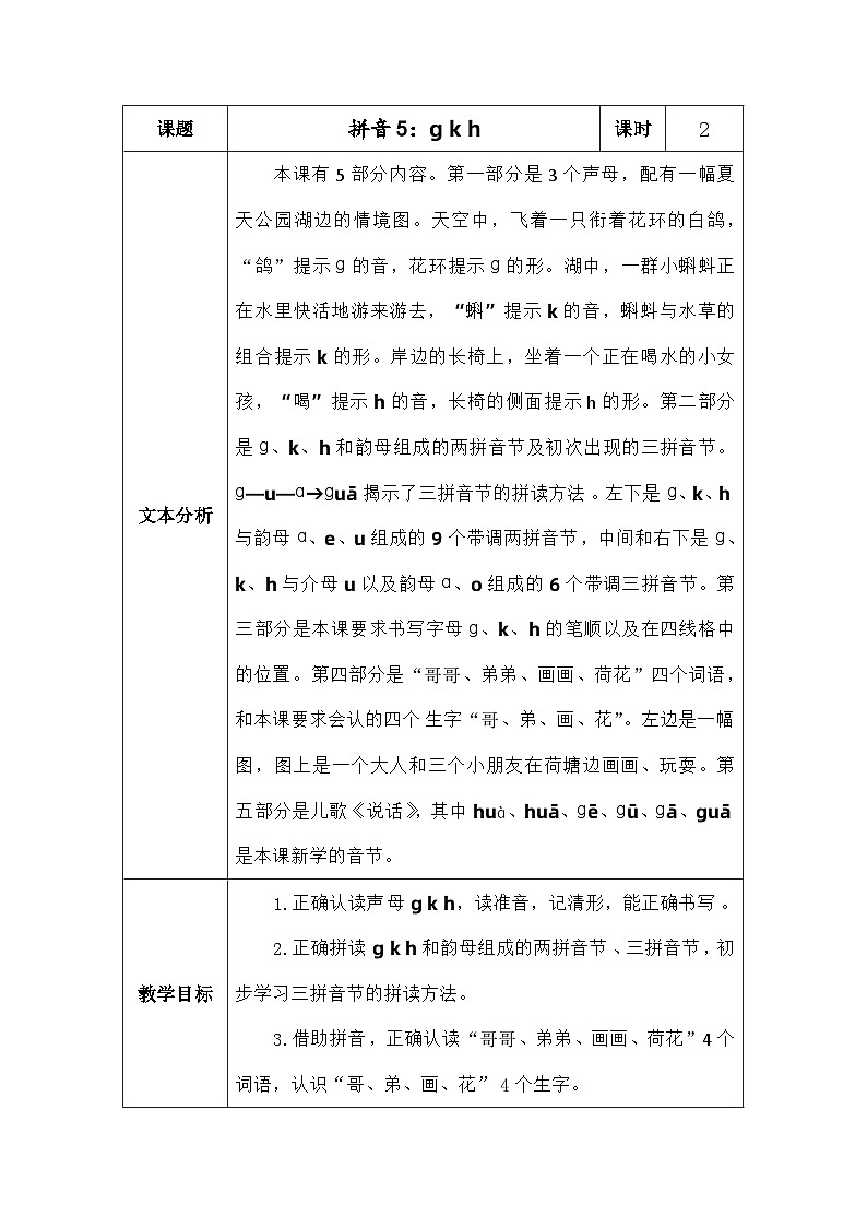语文统编版(2024)一年级上册拼音5gkh 教案第1页