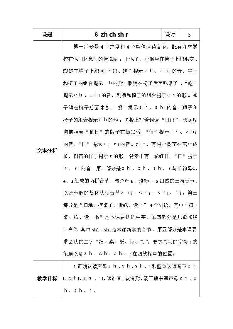 语文统编版(2024)一年级上册汉语拼音8.zhchshr 教案第1页