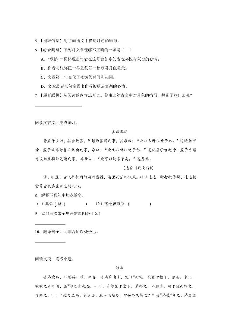 2024~2025学年统编版六年级上册语文期中专题训练:文言文阅读专题训练(含答案)第2页