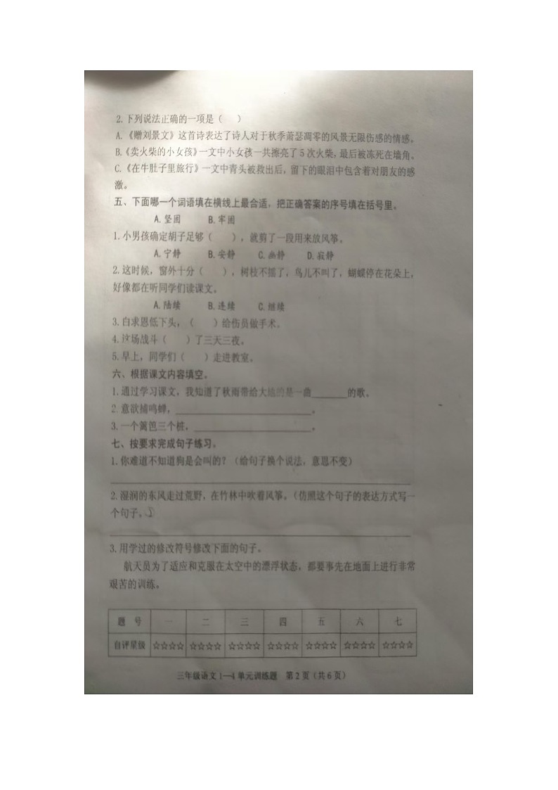 山东省泰安市肥城市2024-2025学年三年级上学期期中语文试卷02