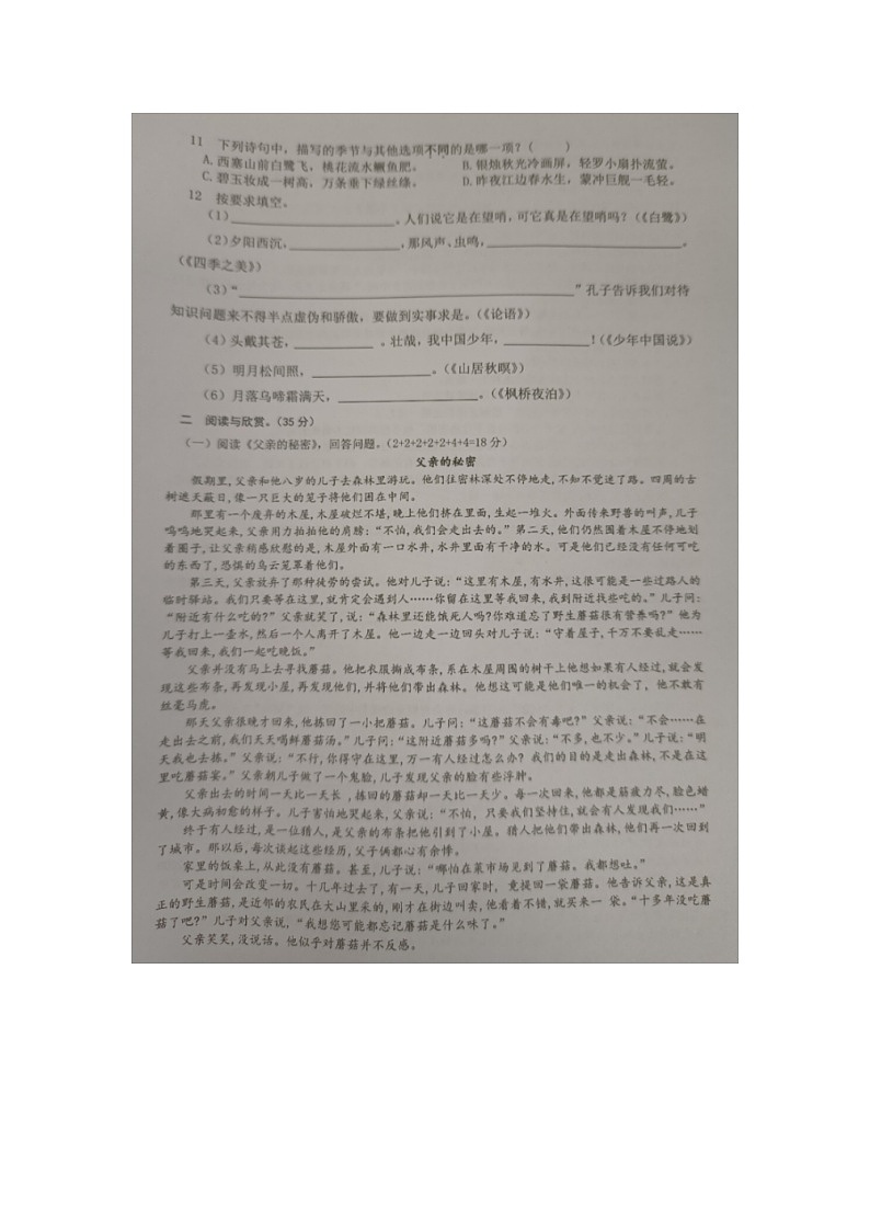 福建省宁德市福鼎市2023-2024学年五年级上学期期末检测语文试题第2页