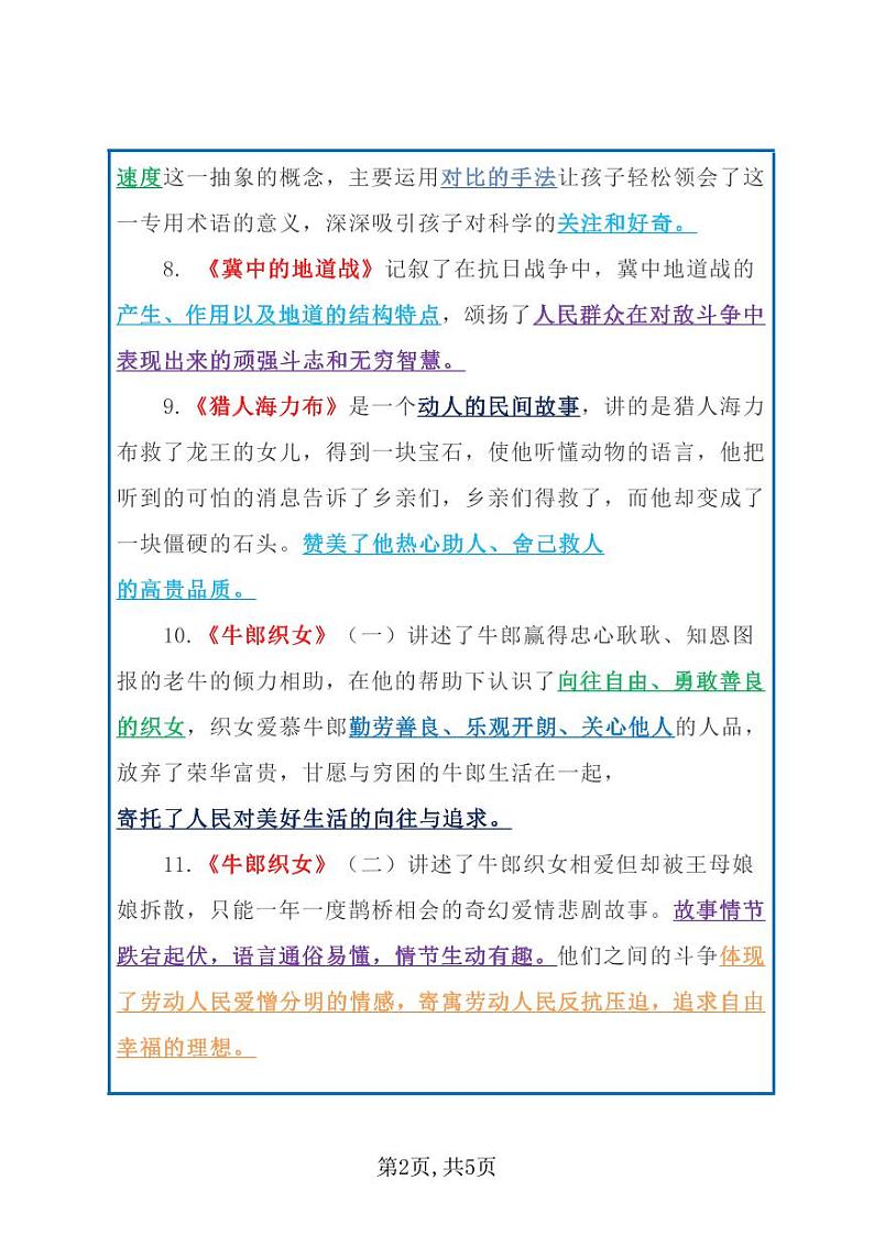 部编版五上语文知识点中心思想第2页
