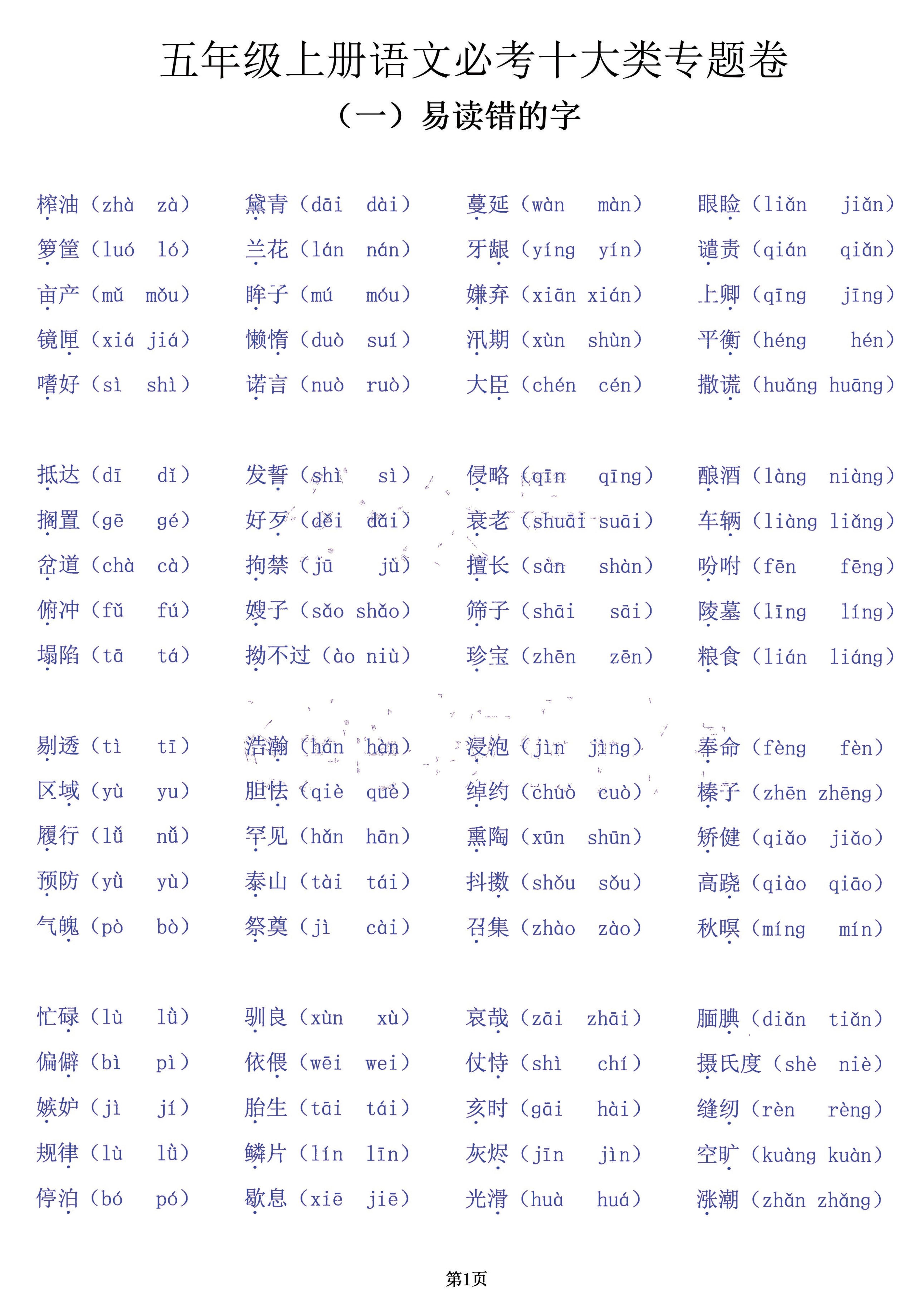 部编版五年级上册语文必考十大类专题卷