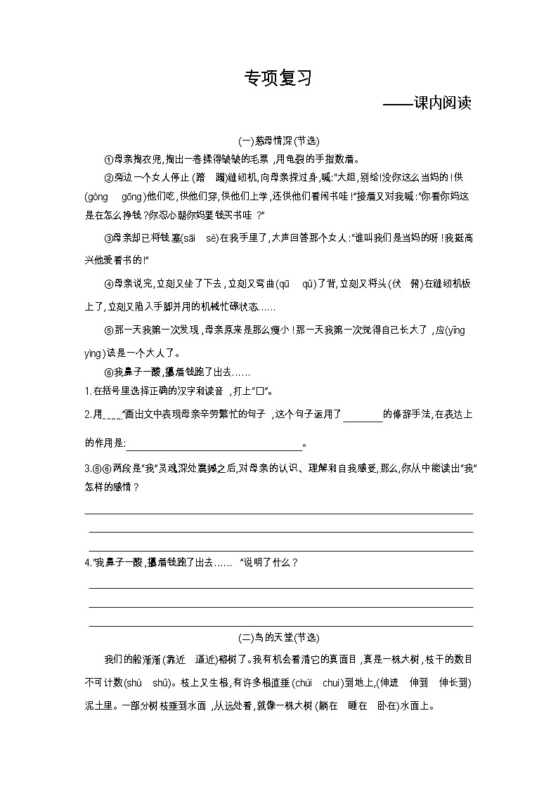 人教部编版 【五年级上册语文】期末专项复习试卷第1页