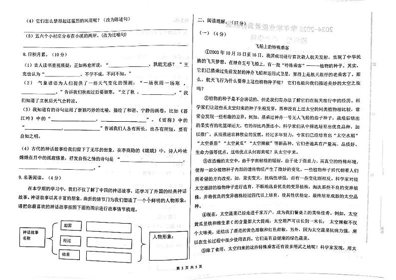 2024-2025学年第一学期山东省德州市陵城区徽王庄镇四年级语文多校期中联考第2页