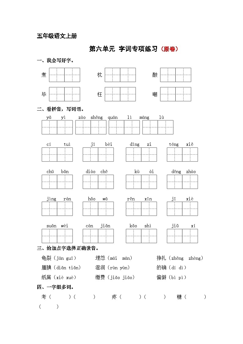 第六单元字词专项练-2024-2025学年五年级语文上册 统编版第1页