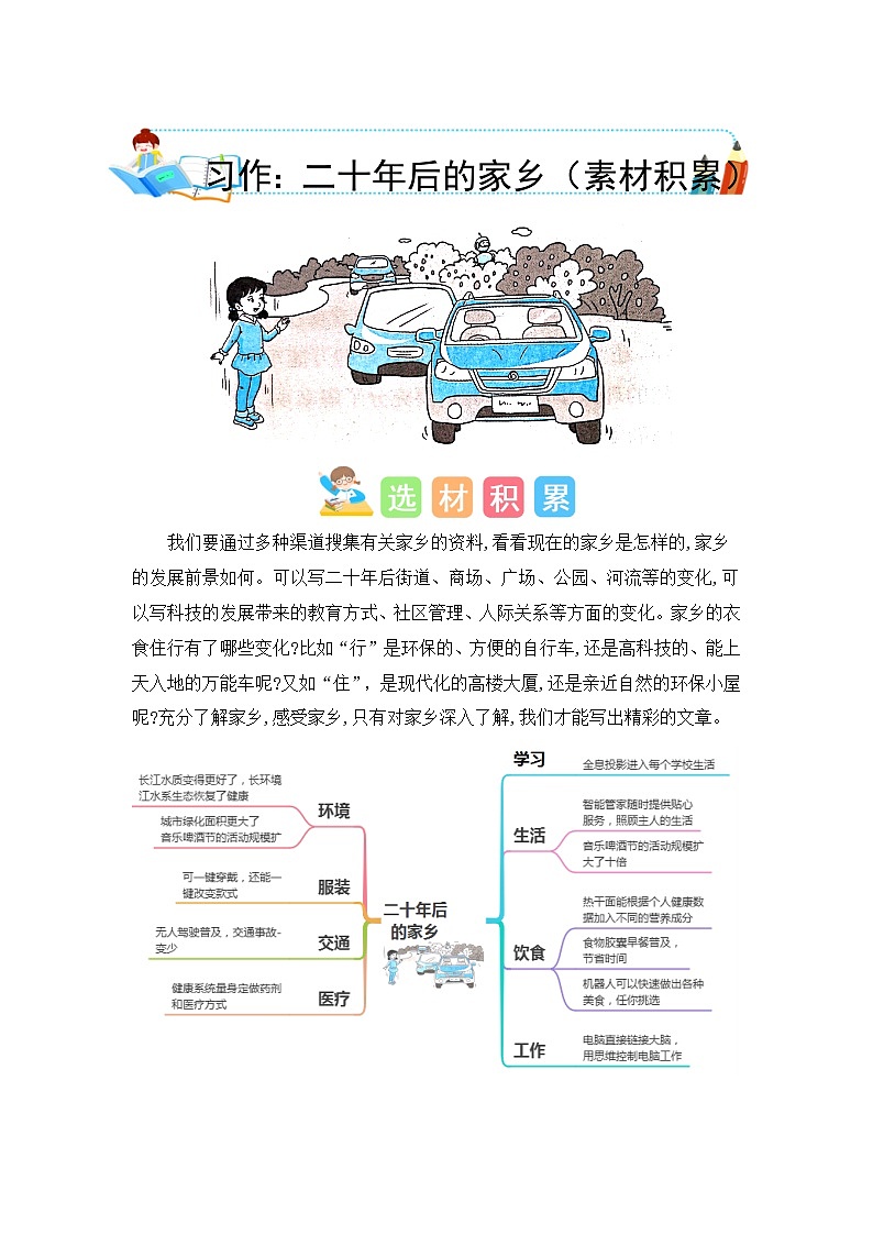 统编版小学语文五年级上册作文能力提升练习第四单元习作:二十年后的家乡(素材积累)第1页