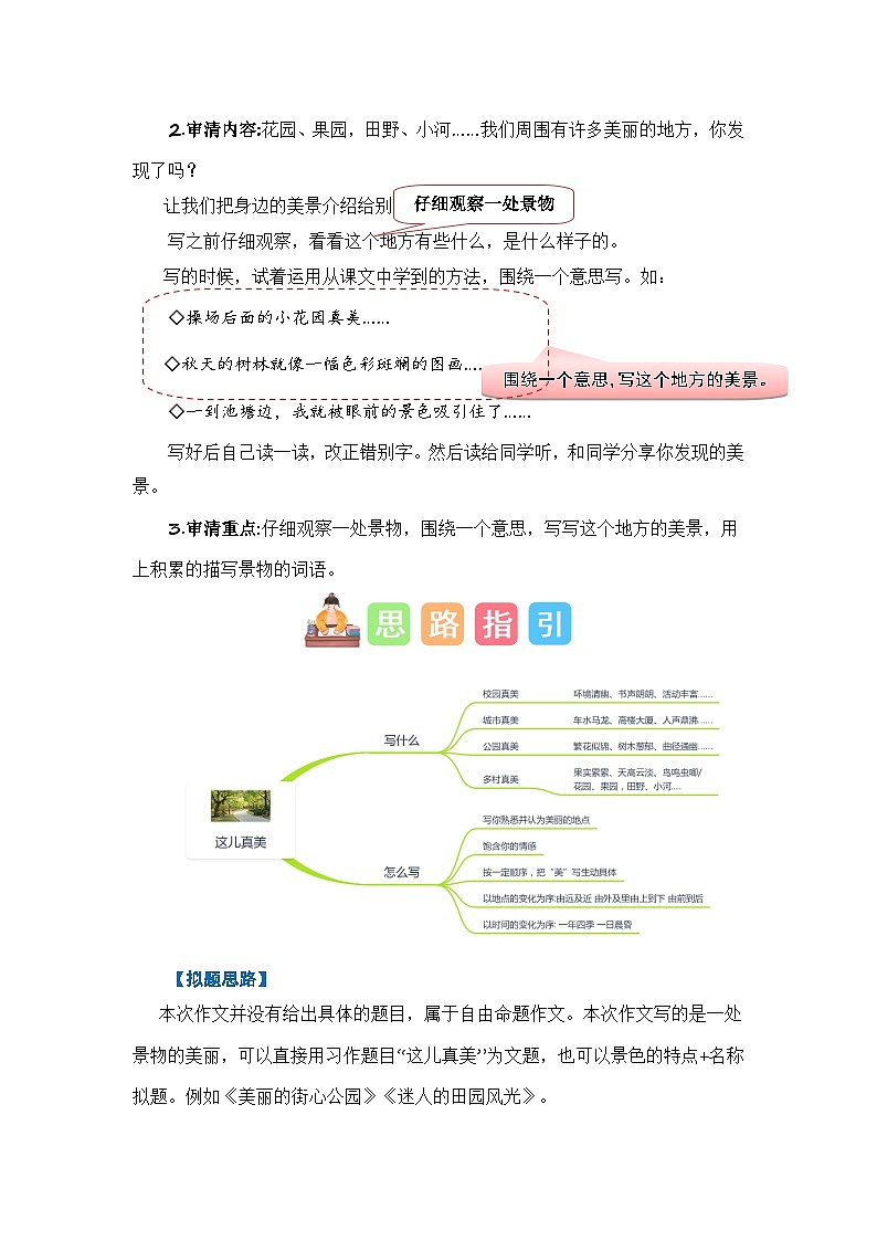 统编版小学语文三年级上册单元作文提升练习第六单元习作:这儿真美(技法+范文+素材)第2页