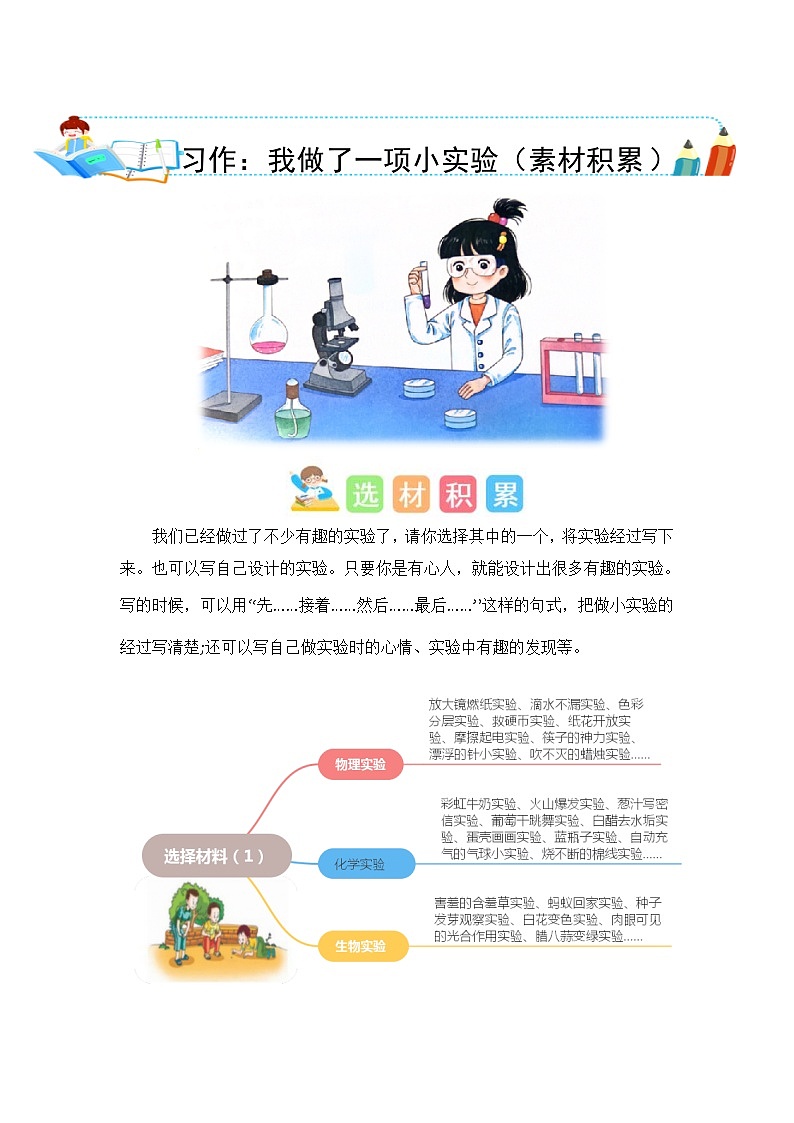 统编版小学语文三年级下册作文能力提升练习第四单元习作:我做了一项小实验(素材积累)(含答案)01