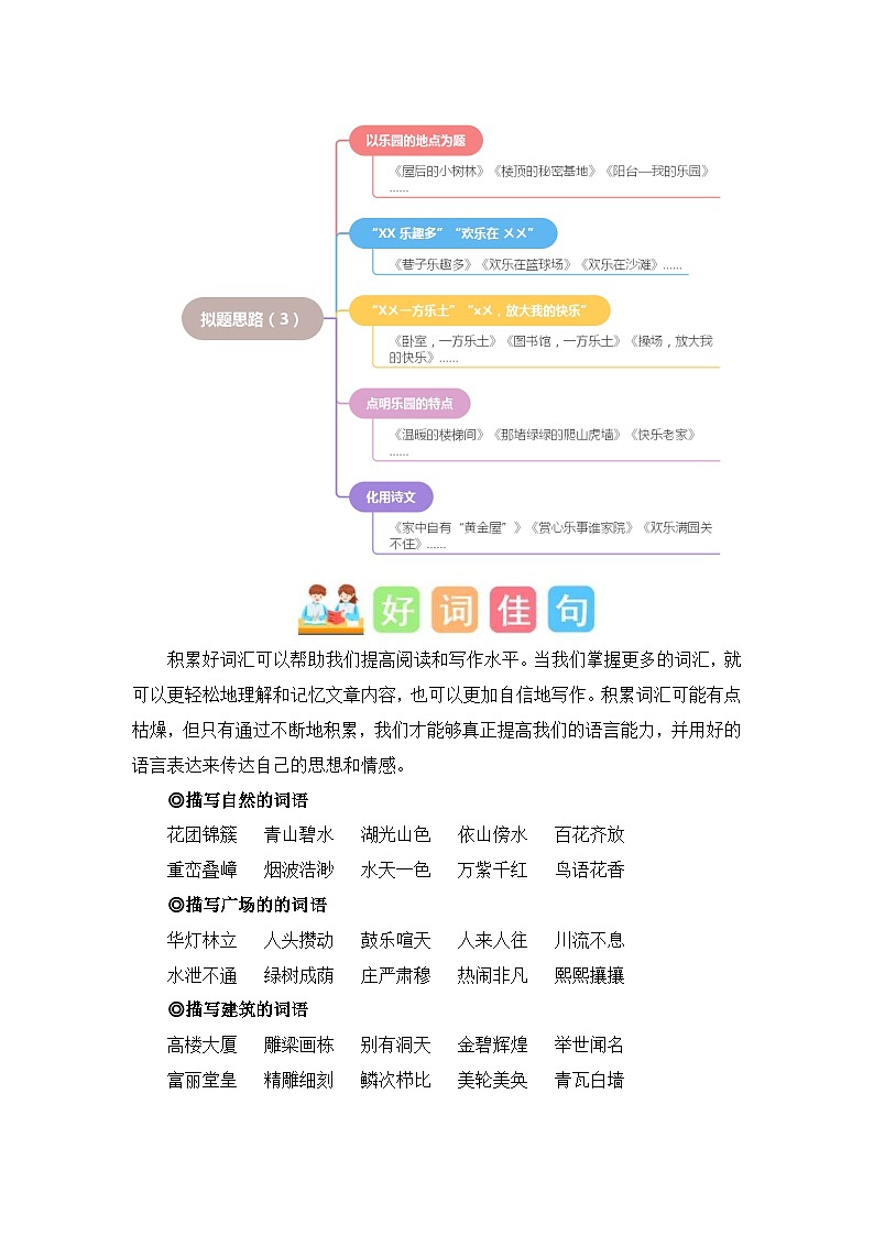统编版小学语文四年级下册作文能力提升练习第一单元习作:我的乐园(素材积累)(含答案)第3页