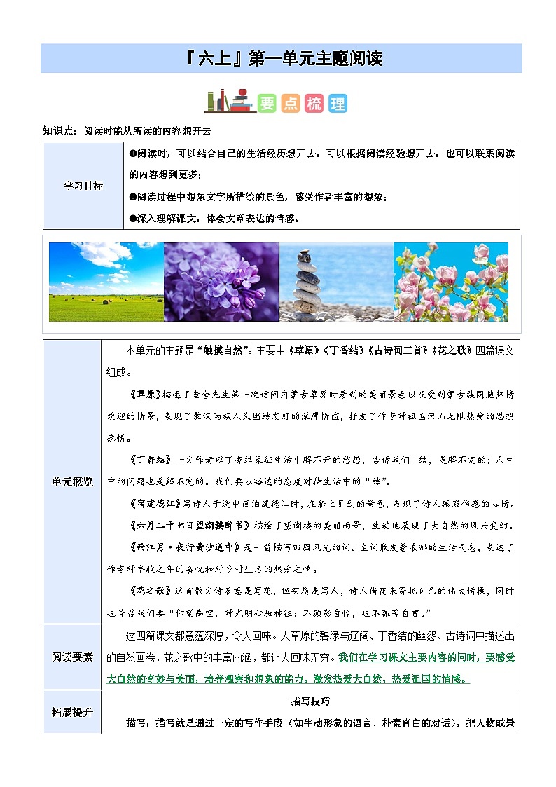 第一单元“触摸自然”(主题阅读)-2024-2025学年六年级语文上册阅读理解练习卷(统编版)第1页