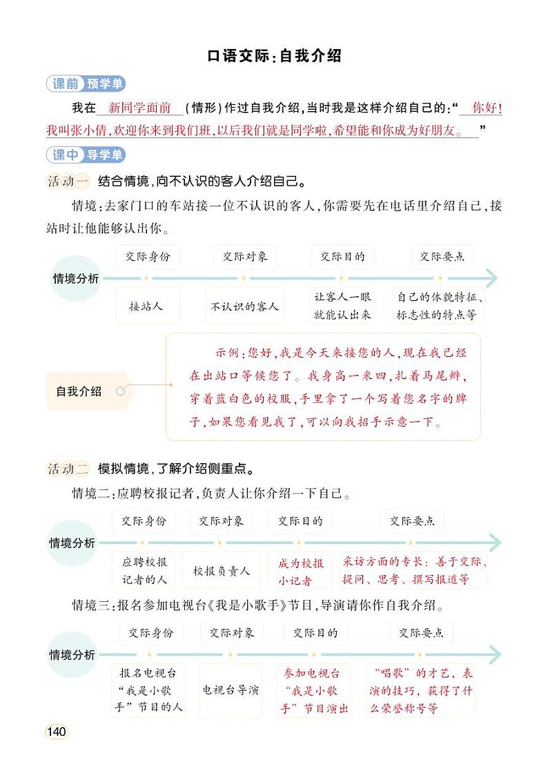 人教部编版语文四年级下册 口语交际:自我介绍 课件+教案+学习单01