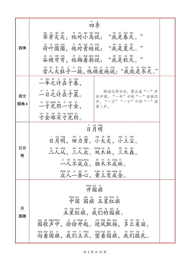部编版一年级语文上册必背课文内容+默写练习第3页