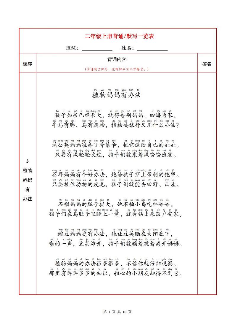 部编版二年级语文上册必背课文内容+默写练习第1页