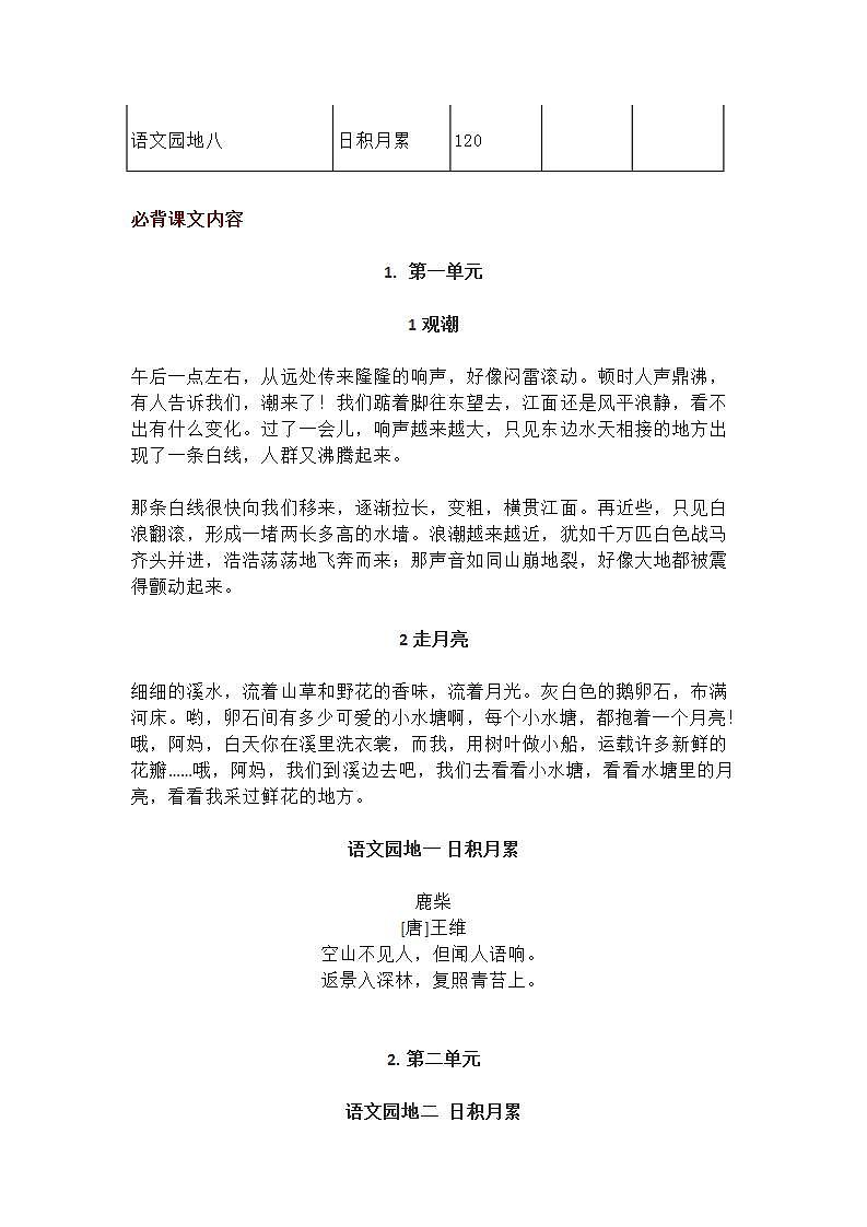 部编版四年级语文上册必背课文内容知识点第2页