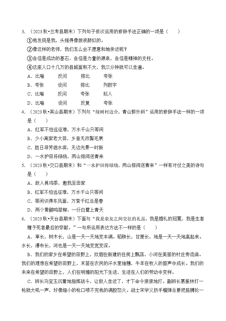 专题07 修辞手法辨析与运用-2024-2025学年六年级语文上学期期末备考真题分类汇编(统编版)第3页